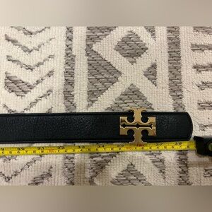 Tory Burch Black /Tan Reversible Leather Belt with Gold Logo Buckle